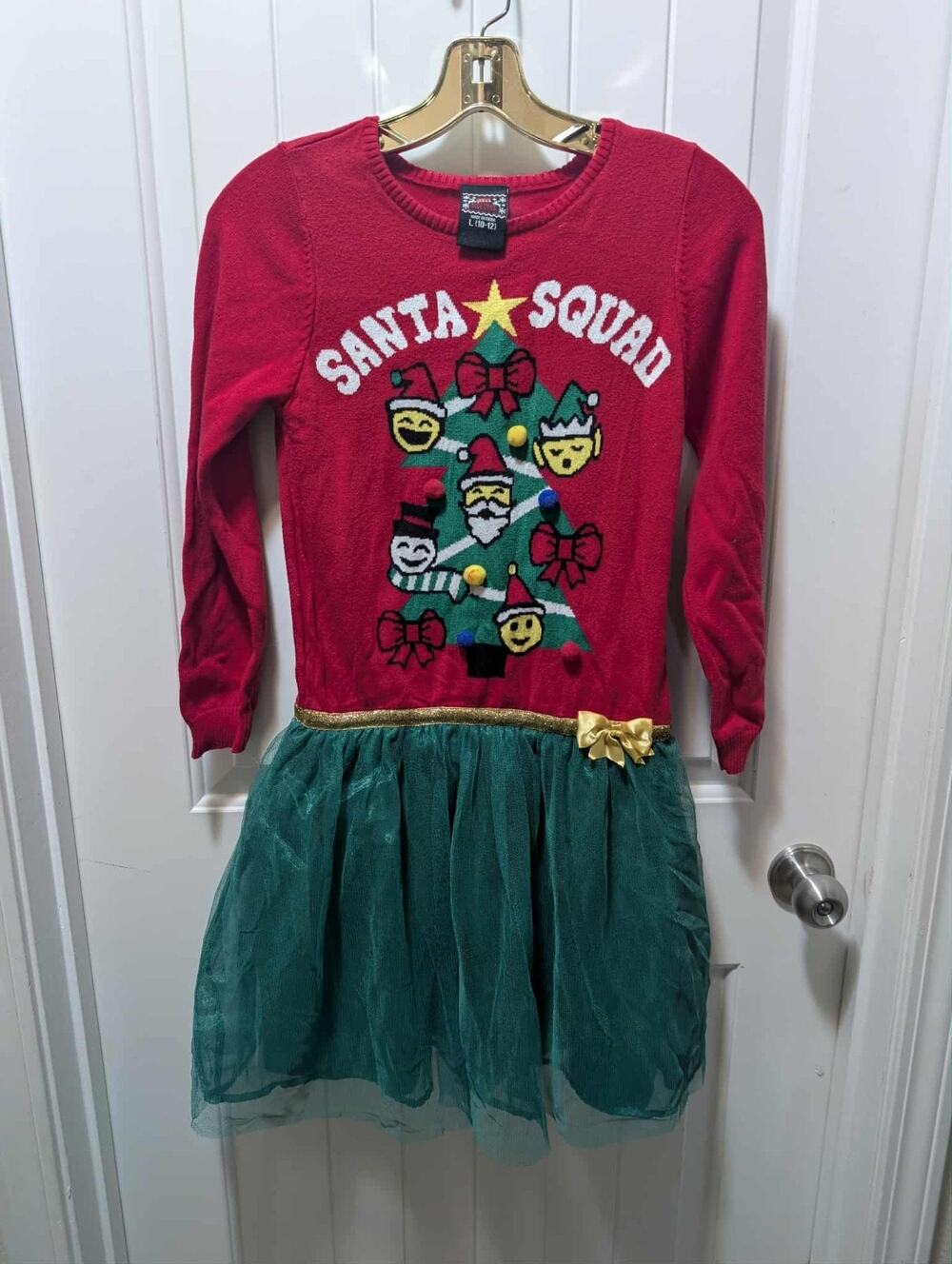 HOLIDAY UGLY SWEATER CHRISTMAS DRESS EMOJI SANTA SQUAD GIRLS SIZE L 10/12
